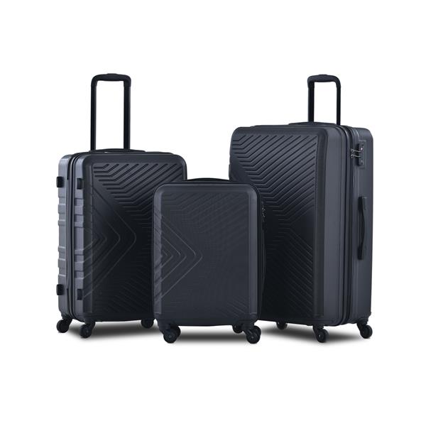 3 Piece Luggage Sets ABS Lightweight Suitcase with Two Hooks, Spinner Wheels, TSA Lock, (20/24/28) Black