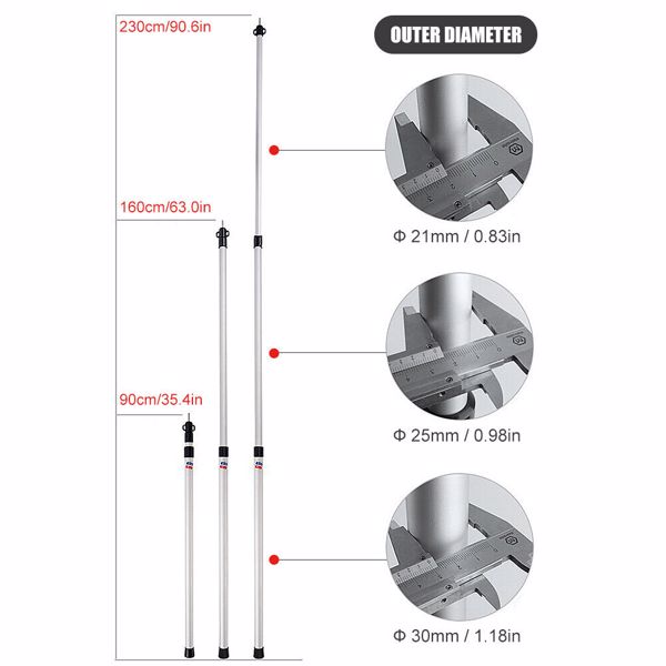 2x230cm Tarp Tent Poles Telescopic Adjustable Aluminum Awning Canopy Support Rod