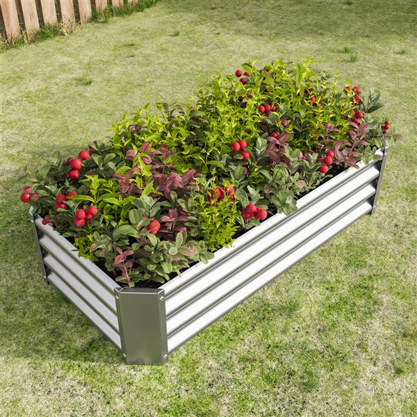 Metal Raised Garden Bed, Rectangle Raised Planter 4×2×1ft  for Flowers Plants, Vegetables Herb  Silver