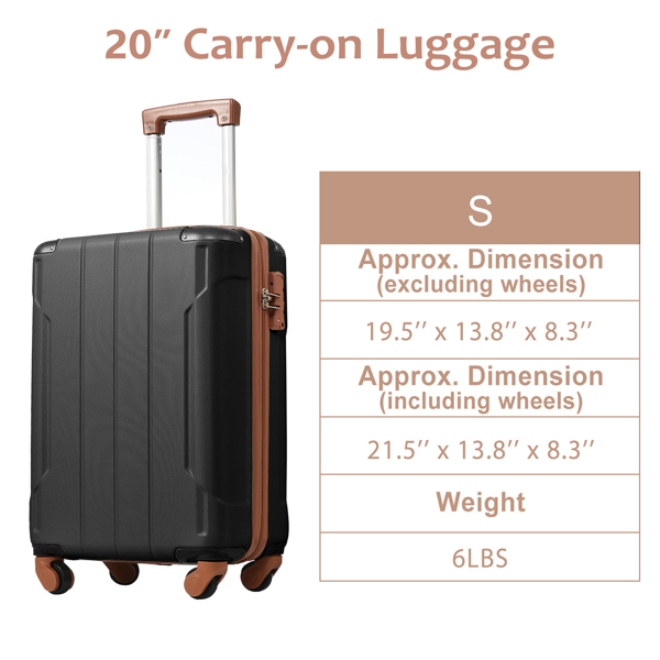 Hardshell Luggage, Lightweight Durable ABS Suitcases with Double Wheels TSA Lock 20'' (Single Luggage)