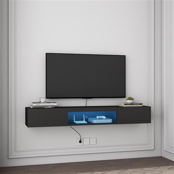 Floating TV Stand Wall Mounted with 20 Color LEDs,63" Modern TV Stand, Floating TV Cabinet Entertainment Center for 55 60 65 Inch TV