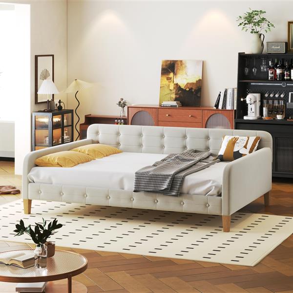 Full Size Upholstered Daybed with 4 Support Legs,White