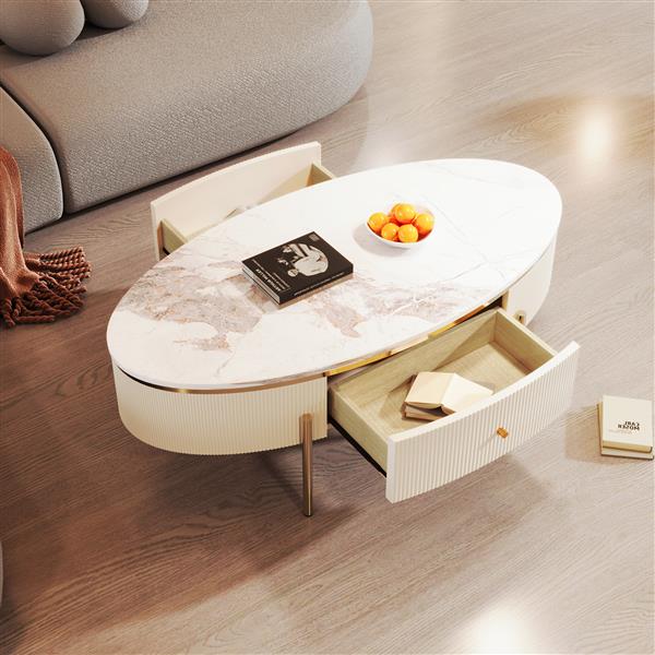 Modern Oval Coffee Table with 2 large Drawers Storage Table