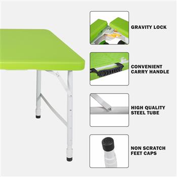 4ft Green Portable Folding Table Indoor&Outdoor Maximum Weight 135KG Foldable Table for Camping