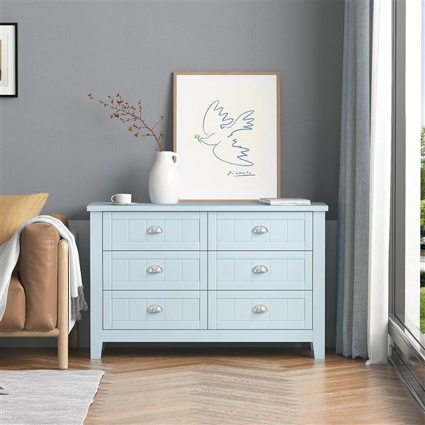 Drawer Dresser BAR CABINET side cabinet,buffet sideboard,buffet service counter, solid wood frame,plasticdoor panel,retro shell handle,applicable to dining room, living room,kitchen corridor,Blue-gray