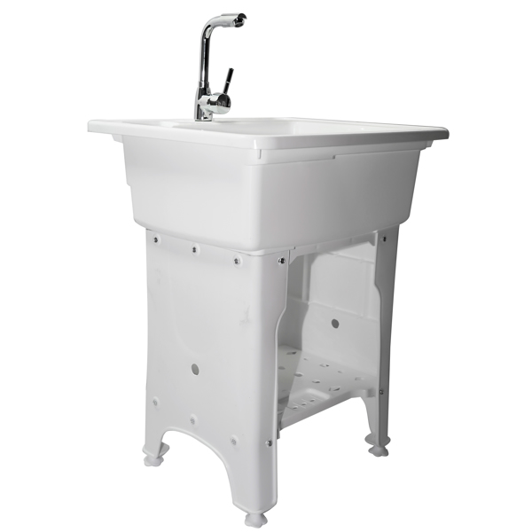 White Color Utility Sink Laundry Tub with Hot & Cold Water Faucet for Home, Garage or Shop