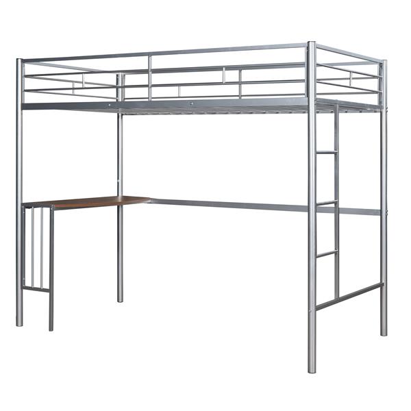 Twin Metal Loft Bed with Desk, Ladder and Guardrails, Loft Bed for Bedroom, Silver