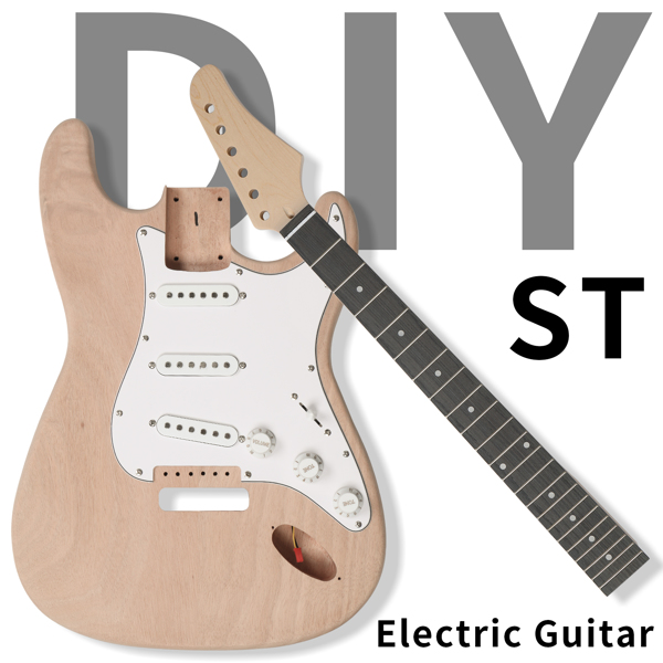 DIY 6 String ST Style Electric Guitar Kits with Mahogany Body, Maple Neck and Accessories