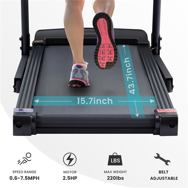 Treadmills - 2.5 HP hydraulic folding removable treadmill with 3-speed incline adjustment, 12 preset programs, 3 countdown modes, heart rate, bluetooth and more, suitable for home and gym use