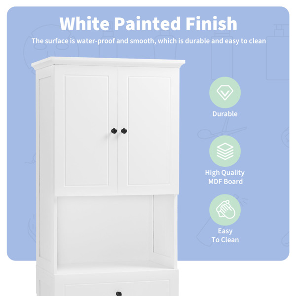 Tall Bathroom Cabinet with Four Doors, Large Storage Space Open Shelve, Upper Storage Cabinet, White 