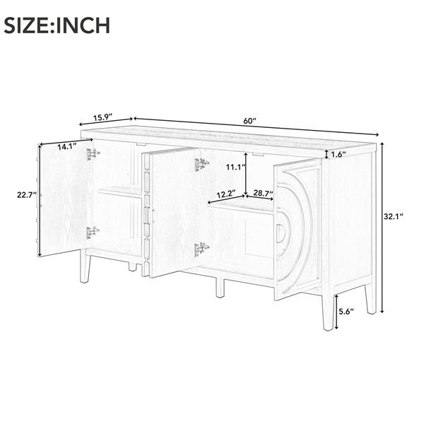 Retro Sideboard door with Circular Groove Design Round Metal Door Handle for Entrance, Dinning Room, Living Room (White)