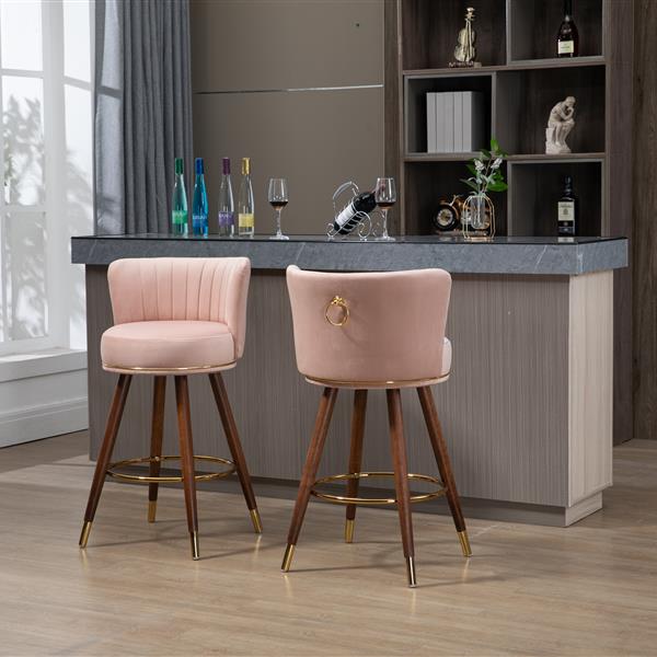 Counter Height Bar Stools Set of 2 for Kitchen Counter Solid Wood Legs with Fabric with a fixed height of 360 degrees