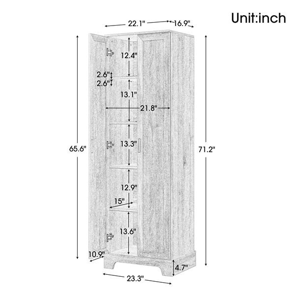 Storage Cabinet with Two Doors for Bathroom, Office, Adjustable Shelf, MDF Board, White