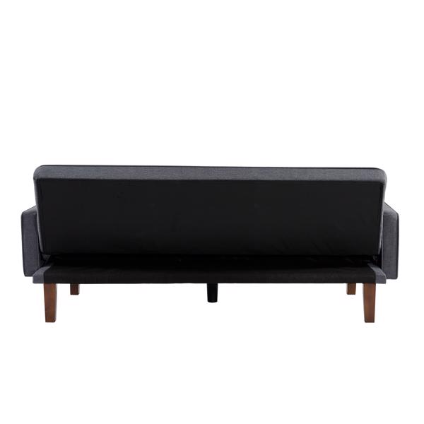 Grey Linen Sofa Bed, Convertible Sleeper Sofa with Arms, Solid Wood Feet and Plastic Centre Legs