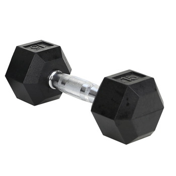 15LB (1piece)HDRS  Rubber Coated Solid Cast Iron Dumbbell with Contoured Chrome Handle, Hexagon Head