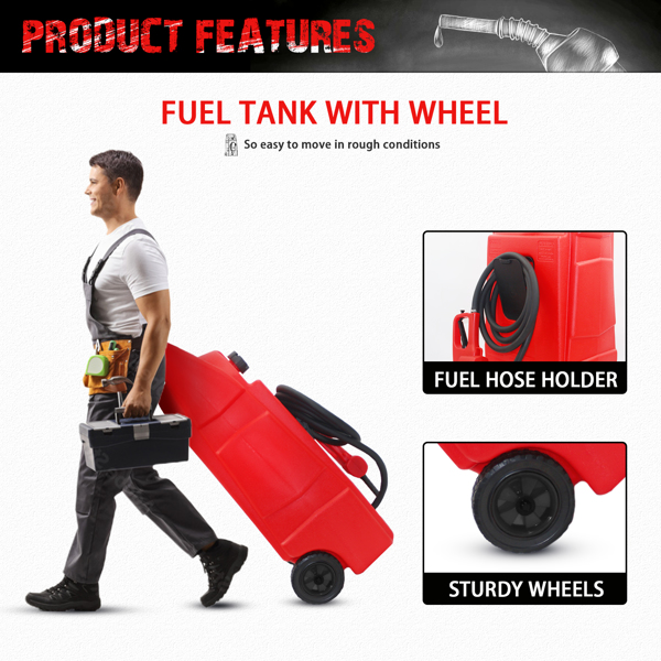 25 Gallon Gas Caddy With Wheels, Fuel Transfer Tank Gasoline Diesel Can,Fuel Storage Tank For Automobiles ATV Car Mowers Tractors Boat Motorcycle(Red)