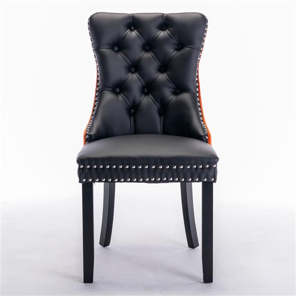 Furniture,Modern, High-end Tufted Solid Wood Contemporary PU and Velvet Upholstered Dining Chair with Wood Legs Nailhead Trim  2-Pcs Set，Black+Orange, SW2101BO