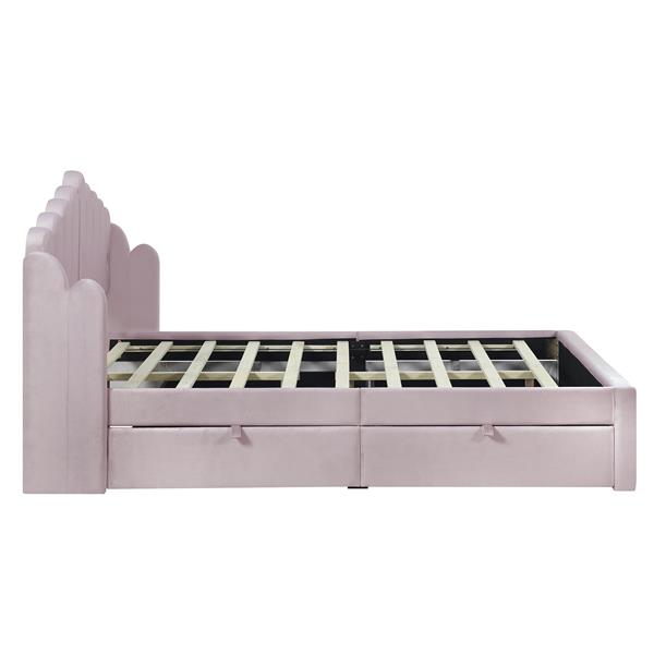 Full Size Upholstered Platform Bed with 4 Drawers and 2 USB, Pink