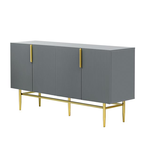 Modern Elegant 4-door Sideboard Gold Metal Handle Buffet Cabinet for Dining Room, Living Room, Bedroom, Hallway (Gray)