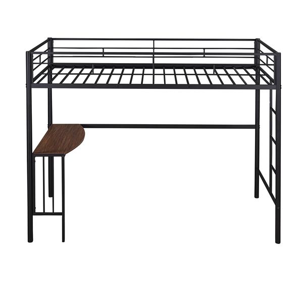 Twin Metal Loft Bed with Desk, Ladder and Guardrails, Loft Bed for Bedroom, Black