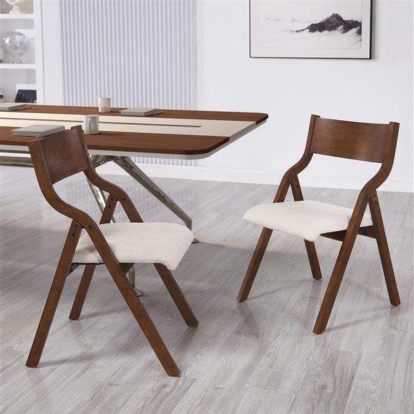 Upholstered folding Dining chair, space saving, easy to carry, Dining Room, 2-Pack-Walnut