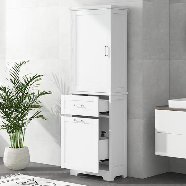 Tall Bathroom Storage Cabinet, Freestanding Storage Cabinet with Two Different Size Drawers and Adjustable Shelf, MDF Board with Painted Finish, White