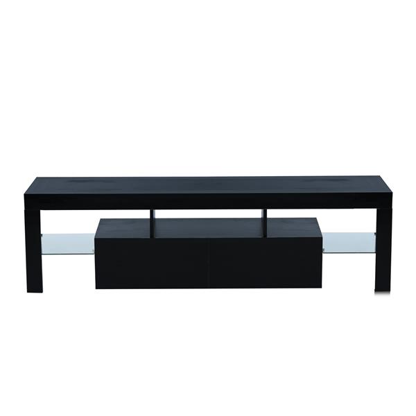 FashionTVstandTVcabinet,EntertainmentCenter,TVstationTV console,media console,with LEDlight belt,light belt remote control,toughenedglassshelf,metal handle,Canbeplaced in the living room,bedroom,black