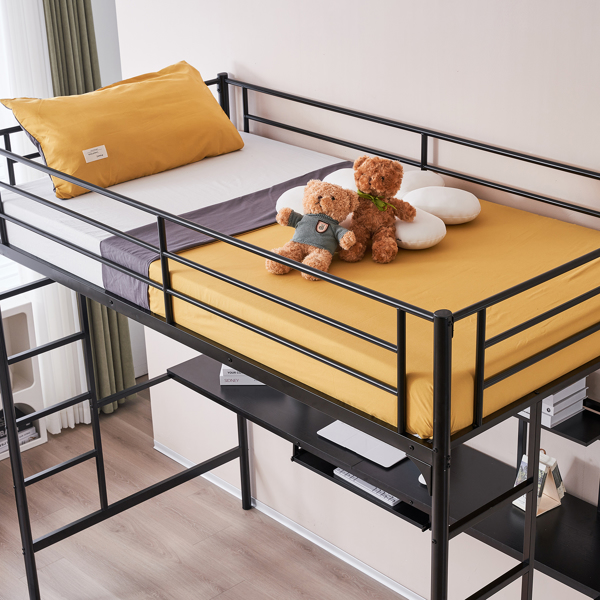 198*97.79*182cm With Table Shelf Elevated Bed Iron Bed Black