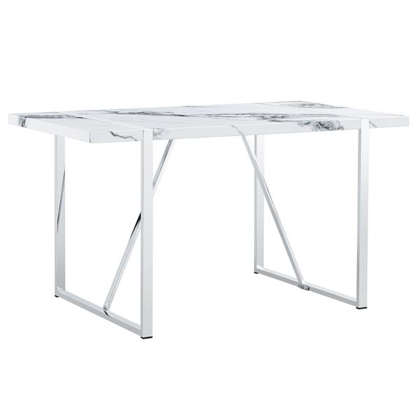 Modern Dining Table, 55 inch Faux Marble Kitchen Table for 4 People, Rectangular Dinner Table for Dining Room, Home Office, Living Room Furniture, Easy Assembly, (White & Silver)(Only Table)