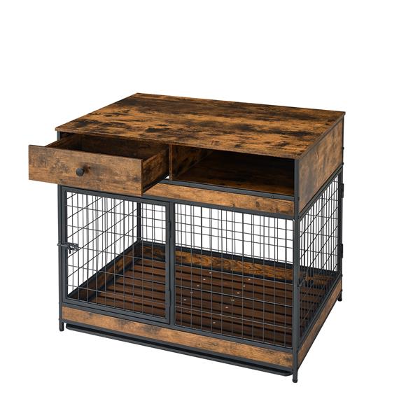 Furniture Dog Cage Crate with Double Doors. Antique Brown,38.78'' W x 27.36'' D x 32.17'' H.