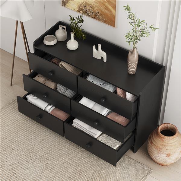 Chest of Drawers black Dresser , 6 Drawer Chest with Wide Storage, Modern Contemporary 6-Drawer Cabinet,  Dresser for Bedroom Living Room Hallway