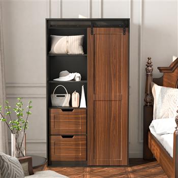 71-inch closets,large closetslaundry cabinets,Plastic suction process,farmslide barndoors,saveopenspace,brand hardware,silent slide,can be used for the bedroom,cloakroom,livingRoom,color:black +brown