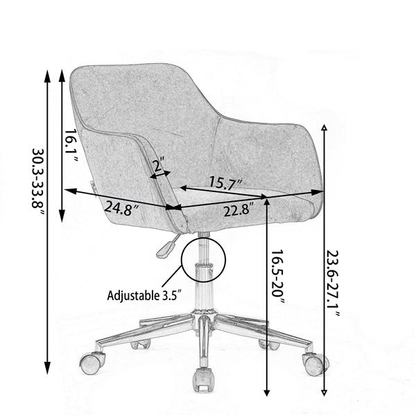 002-Velvet Fabric Adjustable Height 360 revolving Home Office Chair with ld Metal Legs and Universal Wheels for Indoor,Light Coffee