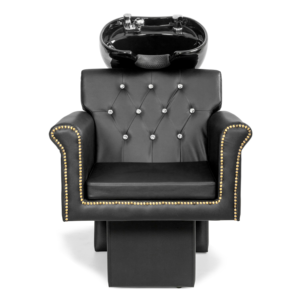 PVC leather plywood rear seat ceramic black basin acrylic backrest rivet style armrest hair washing chair black