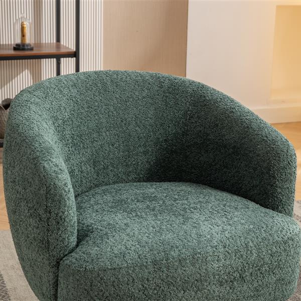 048-Chenille Fabric Swivel Chair With Gold Metal Round Base,Green