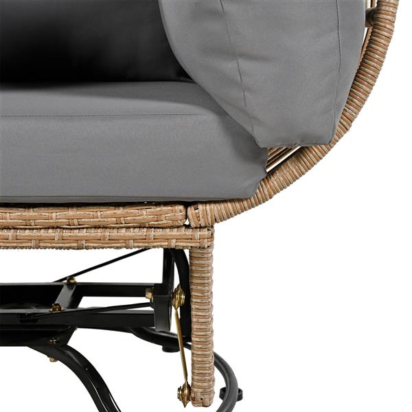 Outdoor Swivel Chair with Cushions, Rattan Egg Patio Chair with Rocking Function for Balcony, Poolside and Garden (Natural Wicker + Grey Cushion)