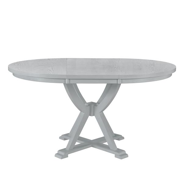 Mid-Century 5-Piece Extendable Round Dining Table Set with 15.7" Removable Leaf and 4 Cross Back Dining Chairs, Grey