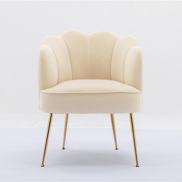 Shell Shape Velvet Fabric Armchair Chair With Gold Legs For Living Room Bedroom,Beige