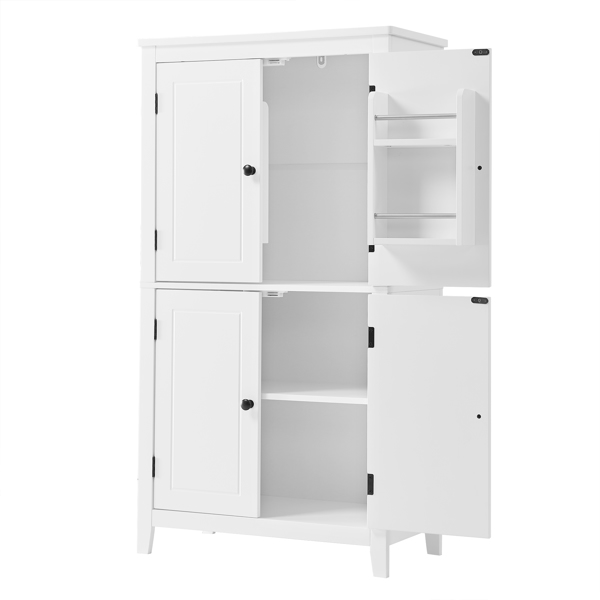 Elegant Bathroom Floor Storage Cabinet, Bathroom Storage Unit, Freestanding Cabinet with 4 Doors, Adjustable Shelves, Adaptable Shelves, White 