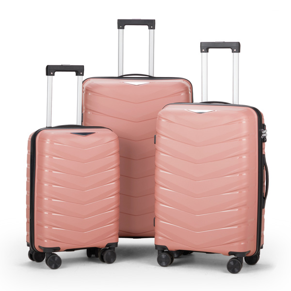 FCH V-shaped stripes 3-in-1 PP trolley case 20in 24in 28in PP iron trolley fashionable color - rose gold (grain pattern)