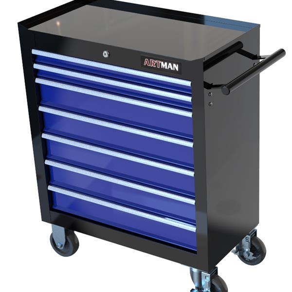 7 DRAWERS MULTIFUNCTIONAL TOOL CART WITH WHEELS-BLACK+BLUE