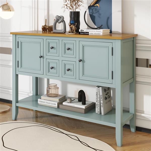 Series  Ample Storage Vintage Console Table with Four Small Drawers and Bottom Shelf for Living Rooms, Entrances and Kitchens (Lime White)