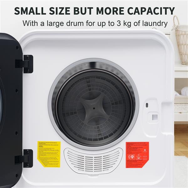 1.95 Cu.ft Front Load Clothes Dryer, Portable Compact Dryer 830W,  5 Drying Modes, Stainless Steel Drum, with Overheat Protection, Dust Removal, Deodorization and Lint Removal Functions, Black Door