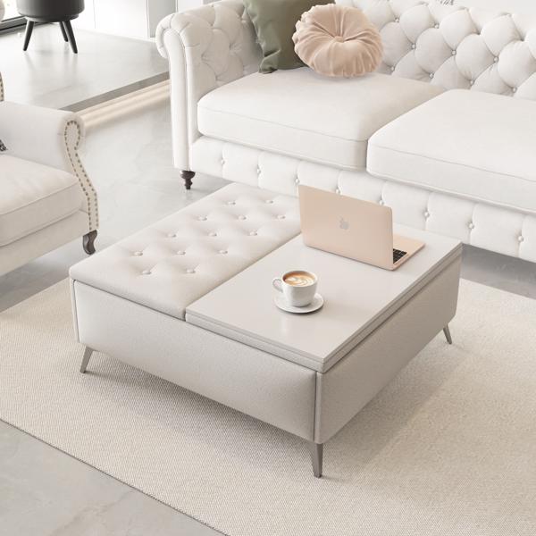 35 inch Wide Square storage benches Coffee Table with Lift Top Oversized Storage Ottoman in Upholstered for Living Room 