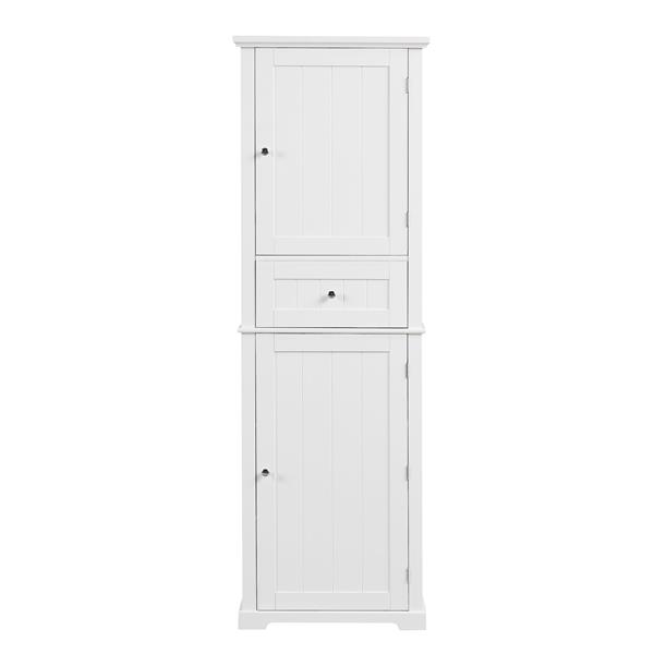 Tall Bathroom Storage Cabinet, Freestanding Storage Cabinet with Drawer and Adjustable Shelf, MDF Board with Painted Finish, White