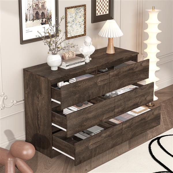 Drawer dresser cabinet, sideboard, bar counter, buffet counter, table lockers, three plus three drawers audit, can be used for dining room, living room, bedroom, kitchen corridor, color: dark gray