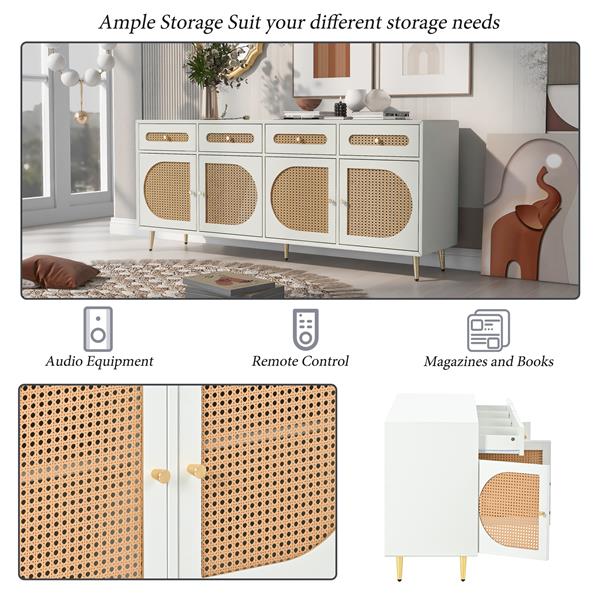 TV Stand with Rattan Door,Woven Media Console Table with Adjustable Shelves for TVs up to 65",Storage Sideboard Cabinet for Living Room