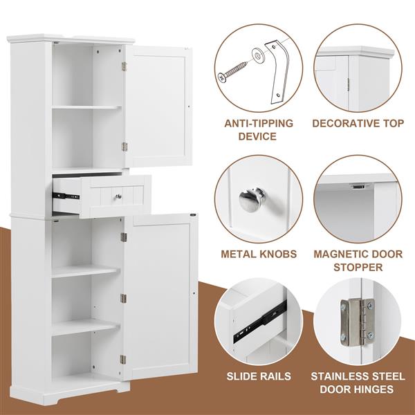 Tall Bathroom Storage Cabinet, Freestanding Storage Cabinet with Drawer and Adjustable Shelf, MDF Board with Painted Finish, White