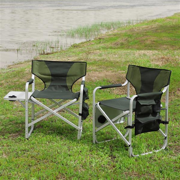 2-piece Padded Folding Outdoor Chair with Side Table and Storage Pockets,Lightweight Oversized Directors Chair for indoor, Outdoor Camping, Picnics and Fishing,Green