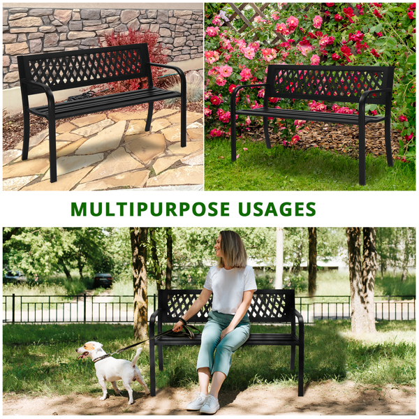 47in PVC Mesh Backrest Iron Bench Black